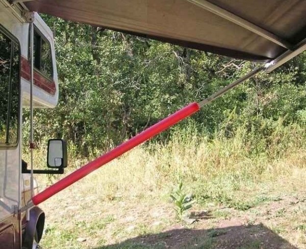 Camping hacks - foam noodles for awning struts