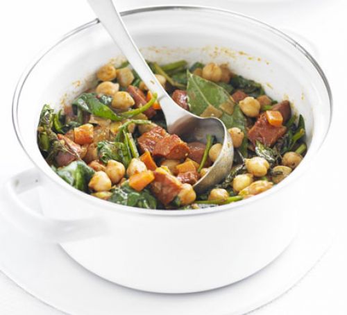 Chickpea Chorizo and Spinach Stew