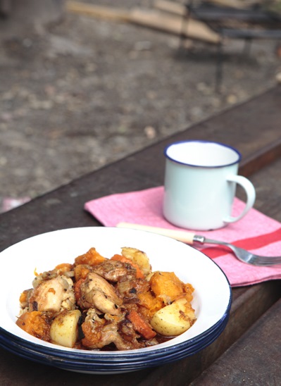 Campfire chicken and vegetable stew