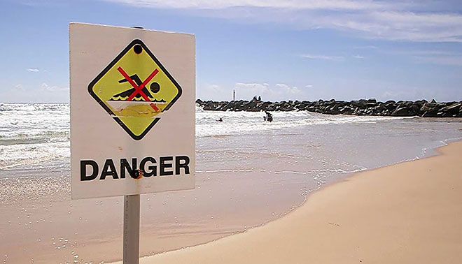 Danger beach sign