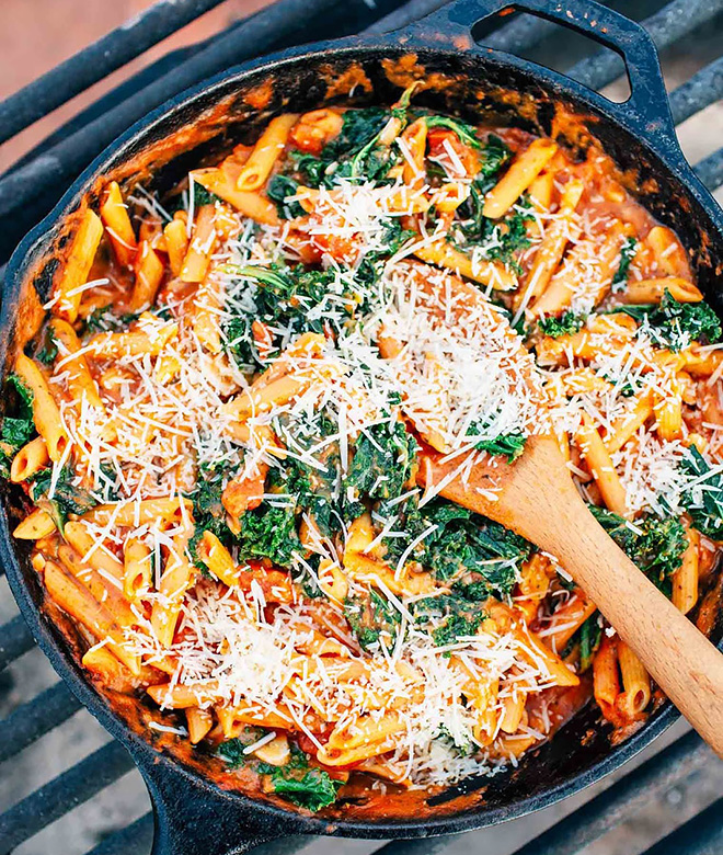 One Pot PastaVegetarian Camping Food Idea