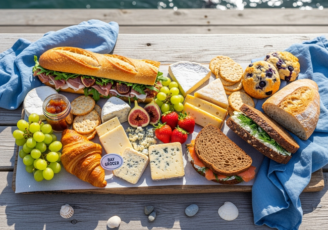 Gourmet picnic spread featuring local Byron Bay produce and artisanal foods