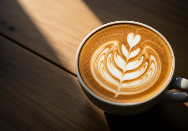 Expertly crafted latte art in a ceramic cup showing barista craftsmanship