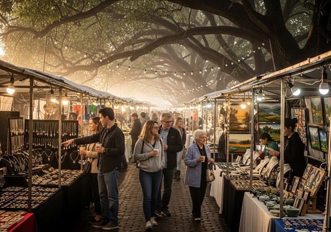 Atmospheric Bangalow Market under shelter on a rainy day